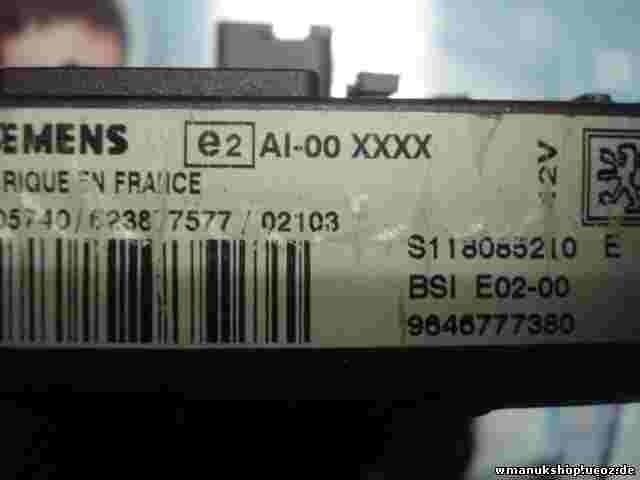 Caja de fusibles de relé Peugeot 206 BSI E02-00 9646777380 SIEMENS S118085210E