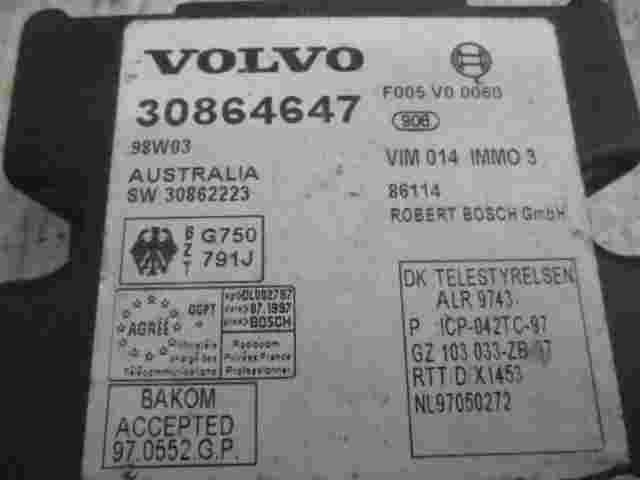 Control de la unidad de alarma inmovilizador módulo Volvo S40 30864647 98W03
