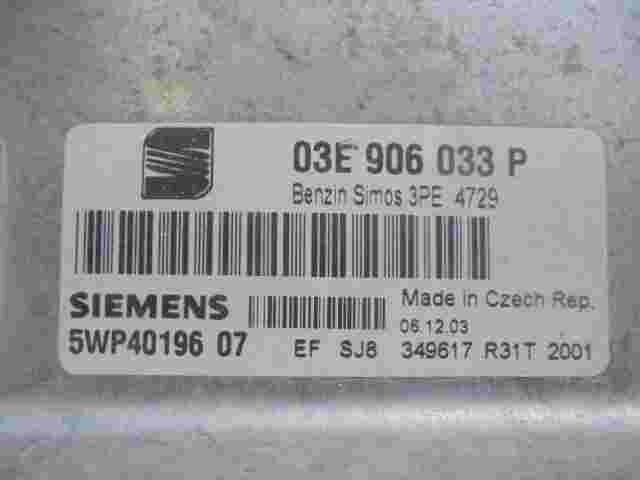 Centralita VW Polo 9N Seat Ibiza Simos 3PE 4729 03E906033P SIEMENS 5WP40196 07
