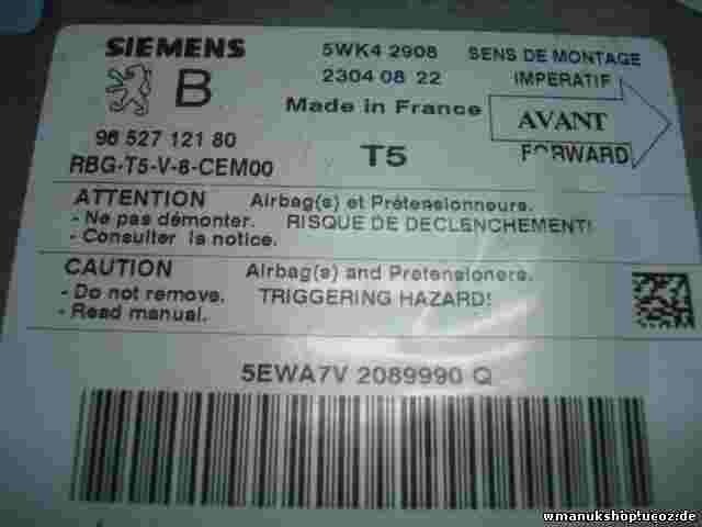 Airbag Centralita Peugeot 307 9652712180 96 527 121 80 SIEMENS 5WK42908