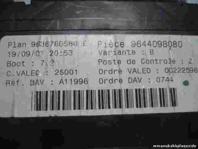 Caja de fusibles Peugeot 307 9644098080 9636760580E 9636760580 25001 00222598