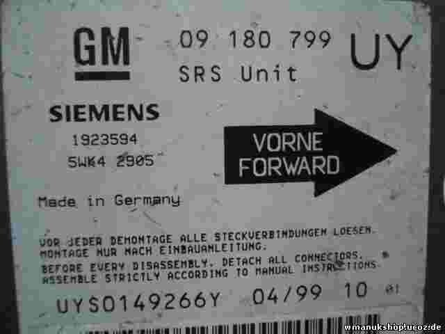 Sensor de impacto de airbag Opel Astra G GM 09180799 UY 09180799UY 5WK42905