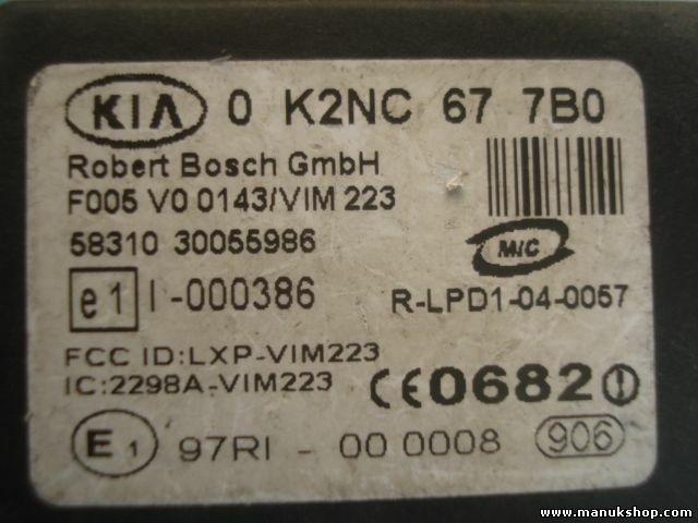 Control de la unidad de alarma inmovilizador módulo Kia 0K2NC677B F005V00143