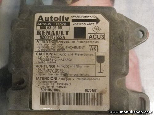 Sensor de impacto de airbag Renault Scenic ACU3 1.9 (AK) 8200117652A 600639500