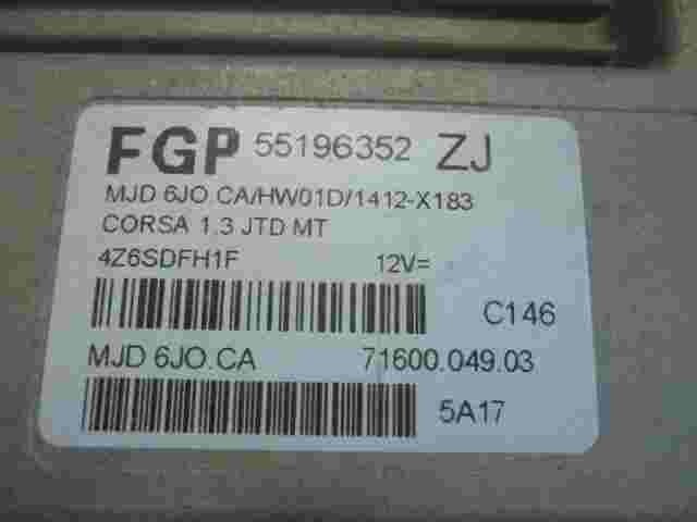 Centralita Opel Corsa 1.3 JTD MT FGP 55196352ZJ 55196352 ZJ MJD6JOCA 7160004903