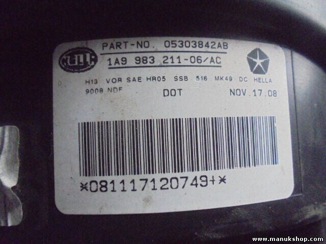 Faro delantero derecho Jeep Patriot HELLA 05303842AB 05303842 AB 1A998321106AC