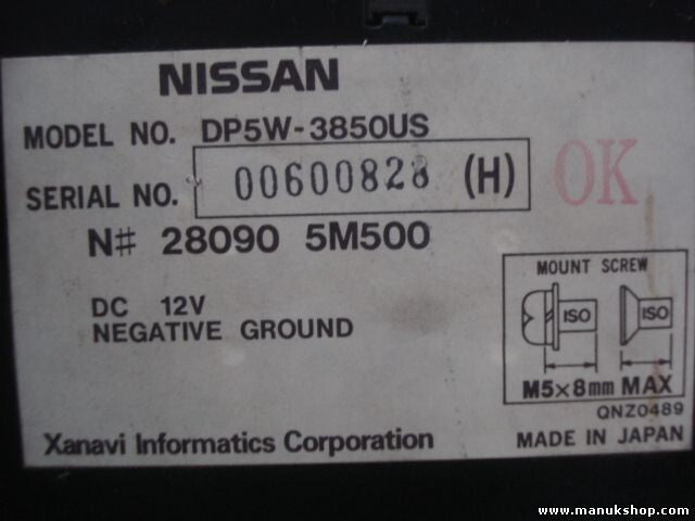 Navegación de la pantalla NISSAN ALMERA DP5W-3850US N280905M500 N 28090 5M500