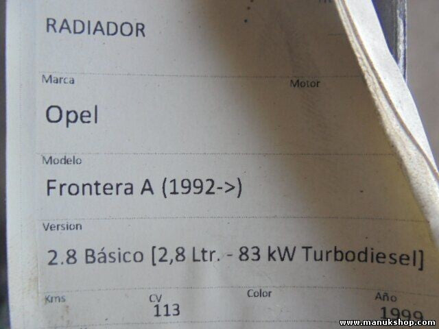 Radiador de agua Opel 91146915 97036932 6302002 1300121, 6302003 91190257