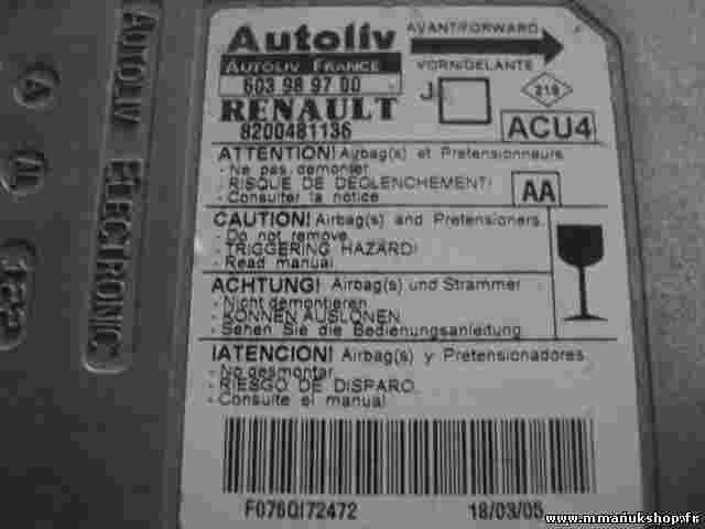 Sensor de impacto de airbag Renault Scenic (AA) 8200481136 603989700