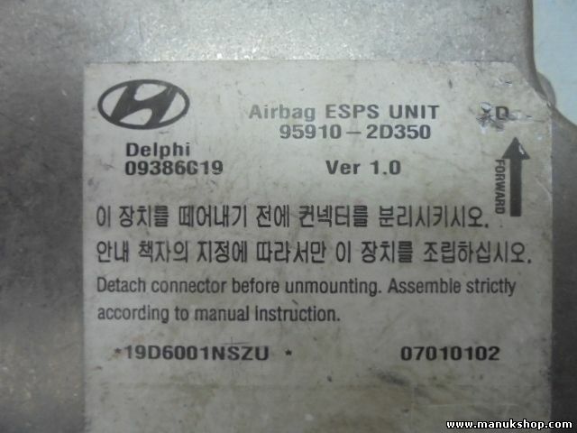 Airbag Centralita Hyundai Elantra 2000–2006 959102D350 ver 1.0 Delphi 09386019