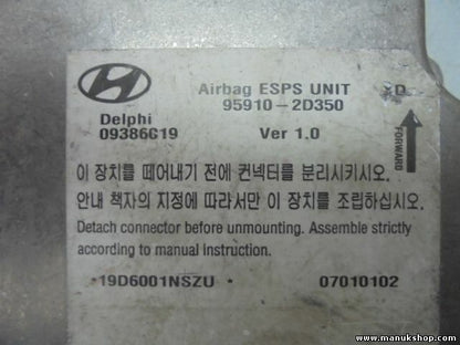 Airbag Centralita Hyundai Elantra 2000–2006 959102D350 ver 1.0 Delphi 09386019