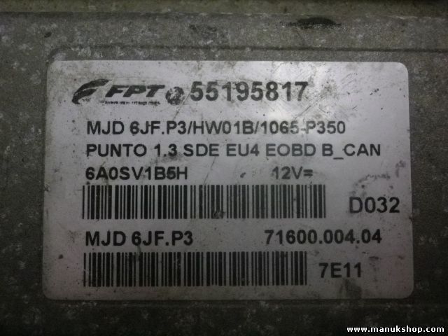 CENTRALINA FIAT PUNTO 1.3 MAGNETI MARELLI 55195817 6A0SN835H 7160000404 MJD6JPP3