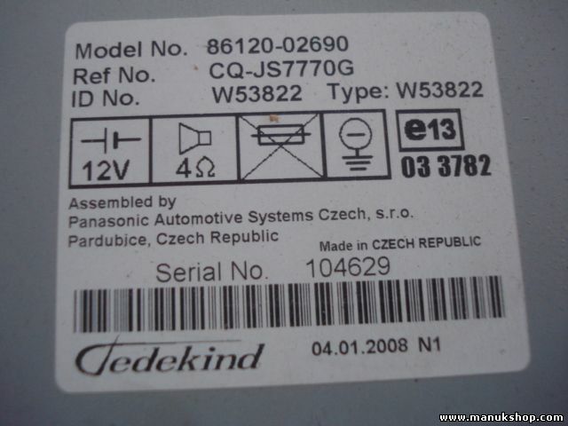 Radio CD WMA MP3 / Toyota Corolla TUNE-FILE 86120-02690 CQ-JS7770G 8612002690 