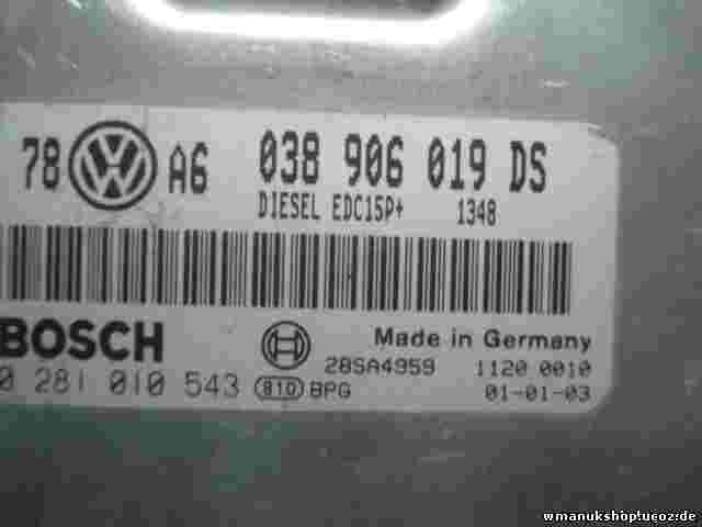 Centralina VW VOLKSWAGEN PASSAT 1.9 038906019 DS 038 906 019 DS BOSCH 0281010543
