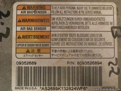 Sensor de impacto de airbag Opel Frontera 09352689 8093526894 16232879
