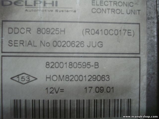 Centralita del motor Renault Cilo DELPHI 80925H R0410C017E 0020626 8200180595B