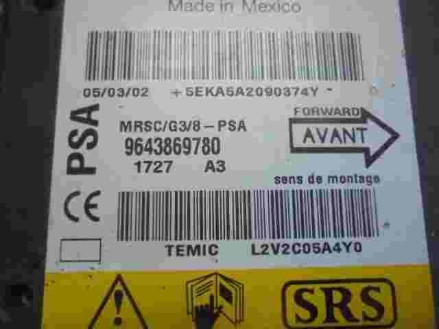 Sensore di impatto airbag Peugeot 607 9643869780 A3 Temic L2V2C05A4Y0