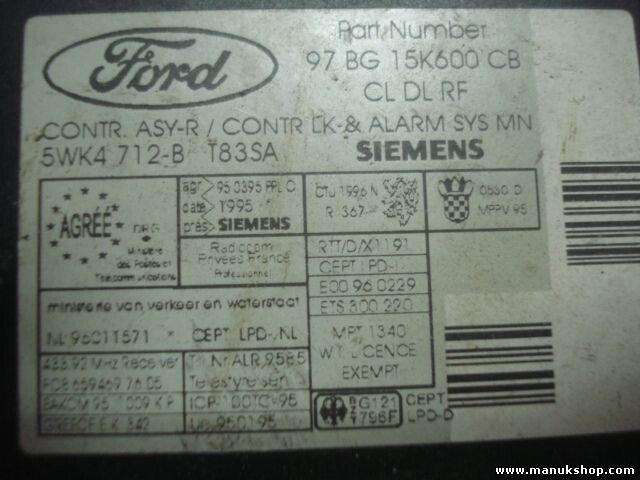 Controlador Confort Ford Focus Mondeo 97BG15K600CB 97 BG 15K600 CB 5WK4712B