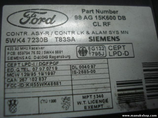 Controlador Confort Ford Focus 98AG15K600DB 98 AG 15K600 DB 5WK47230B T83SA