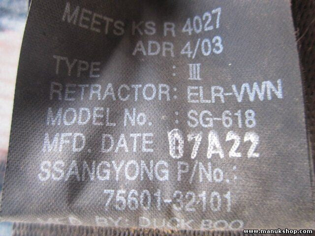 Cinturón de seguridad trasero izquierdo Ssangyong Actyon Sports I QJ 7560132101