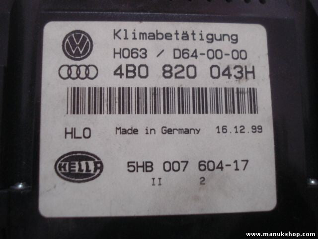 Control de la calefacción Audi VW 4B0 820 043H 4B0820043H 4BO820043H 5HB00760417