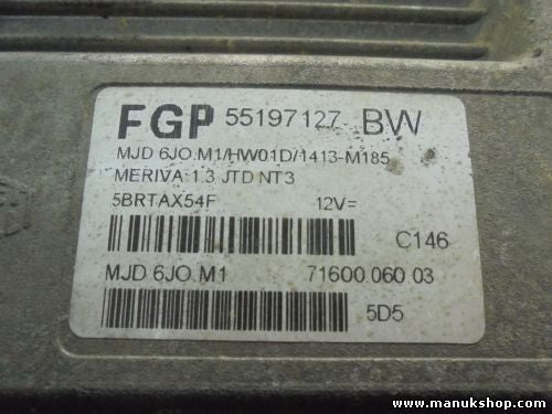 Centralita del motor Opel Meriva 1.3 JTD NT3 FGP 55197127 BW MJD6JOM1 7160006003
