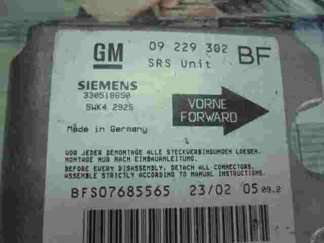 Sensor de impacto de airbag Opel Astra G BF 09229302  330518650 SIEMENS 5WK42925
