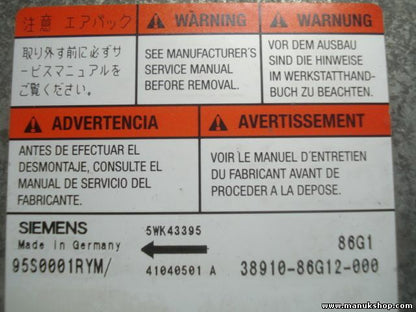 Airbag Centralita Suzuki Ignis 3891086G12000  SIEMENS 5WK43395 95S0001RYM