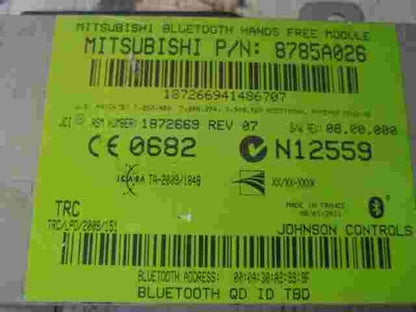Centralita Bluetooth Teléfono Mitsubishi ASX Outlander 8785A026 1872669 REV07