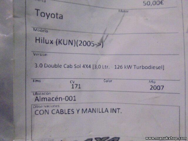 Cerradura puerta delantera derecha Toyota Hilux Land Cruiser J120 GF15 AISIN 