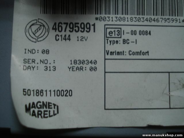 Ordenador de control del cuerpo Fiat Punto C144 46795991 Marelli 501861110020