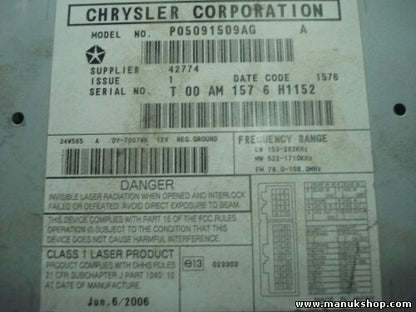 Radio CD Player MP3 Chrysler Dodge Caliber Jeep Compass P05091509AG 05091509AG