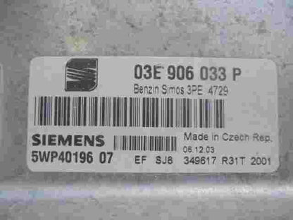 Centralita VW Polo 9N Seat Ibiza Simos 3PE 4729 03E906033P SIEMENS 5WP40196 07