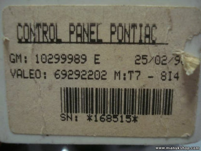 Control de la calefacción Chevrolet Trans Sport PONTIAC 10299989E 69292202 