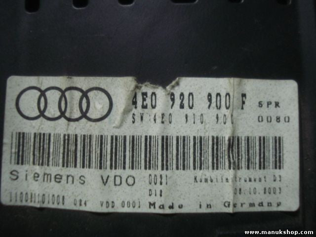 Cuadro de instrumentos Audi A8 4.0 TDI 4E0920900F SIEMENS VDO 110080101008