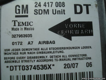 Airbag Centralita  Opel GM 24417008DT 24417008 DT 0172 A7 TEMIC 327963935