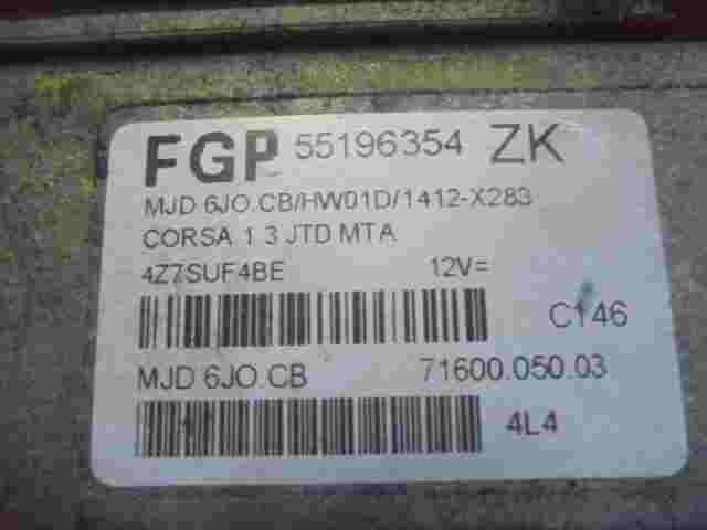 Centralita Opel Corsa 1.3 JTD FGP 55196354 ZK 55196354ZK MJD6J0CB 7160005003