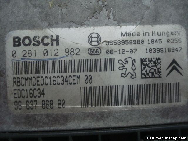 Centralita del motor Fiat Citroen EDC16C34 9663786880  9653958980 0281012982