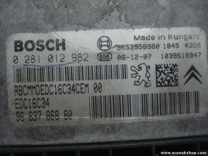 Centralita del motor Fiat Citroen EDC16C34 9663786880  9653958980 0281012982