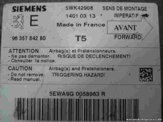 Airbag Centralita Peugeot 307 9635784280 96 357 842 80 SIEMENS 5WK42908 T5