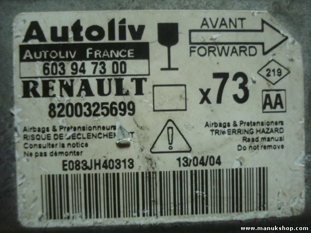 Airbag Centralita Renault Vel Satis 2004 (AA) 8200325699  603947300