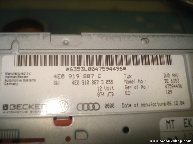 Comando del sistema di navigazione Audi A8 D3 A6 C6 VW 4E0919887C 4E0910887D