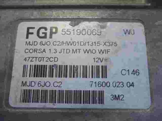 Centralita Opel Corsa 1.3 JTD FGP 55190069 WJ 55190069WJ 7160002304 MJD6JOC2