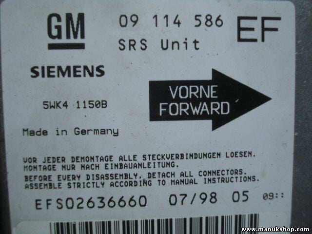 Sensor de impacto de airbag Opel Tigra GM 09 114 586 EF 09114586EF 09114586