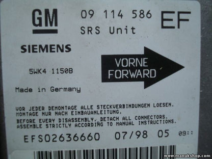 Sensor de impacto de airbag Opel Tigra GM 09 114 586 EF 09114586EF 09114586