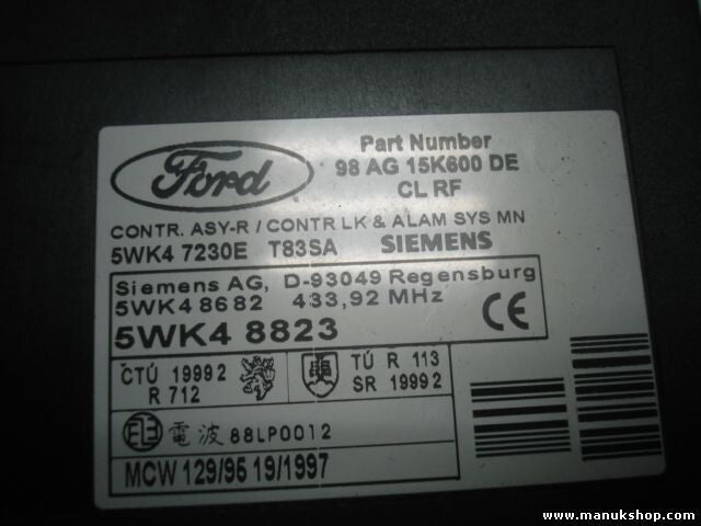 Controlador Confort Ford 98AG15K600DE 98 AG 15K600 DE SIEMENS 5WK48823 5WK47230E
