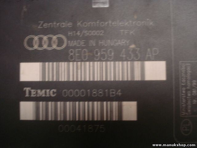 Modulo Electrónico Confort Audi A4 B6 TEMIC 00001881B4 8E0959433AP