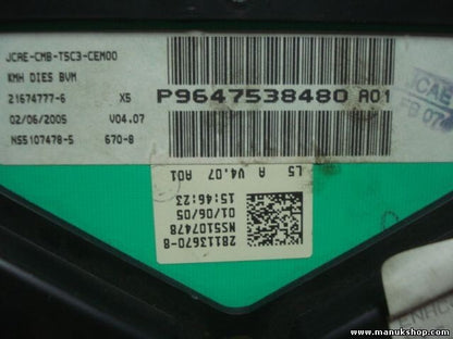 Cuadro de instrumentos Peugeot 21674777-6 P9647538480 A01 P9647538480A01