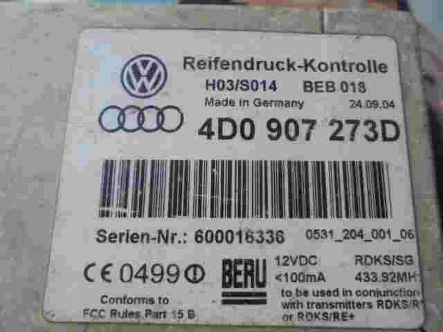 Unidad de control de presión de los neumáticos Audi A8 D2 4D A6 4D0907273D BERU
