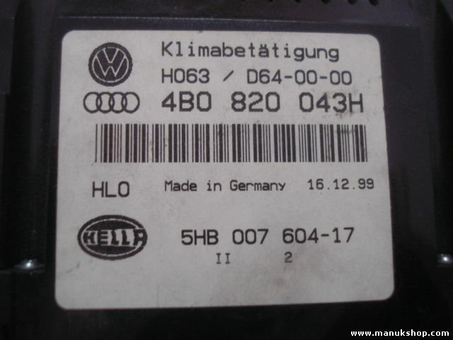 Controllo riscaldamento Audi VW 4BO820043H 5HB00760417 H065 D64-00-00